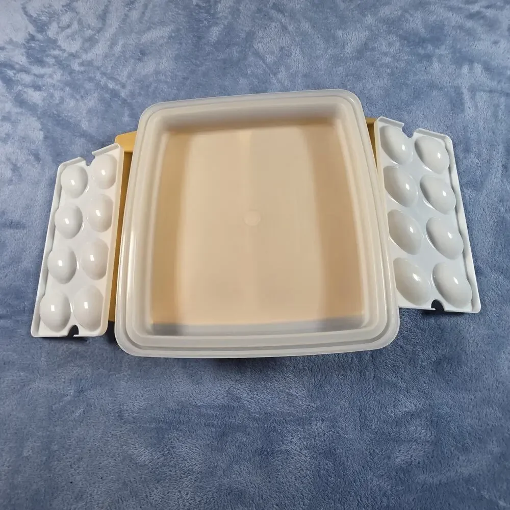 Vintage Tupperware Deviled Egg Carrier Harvest Gold 723-3 Complete 4 Piece Set